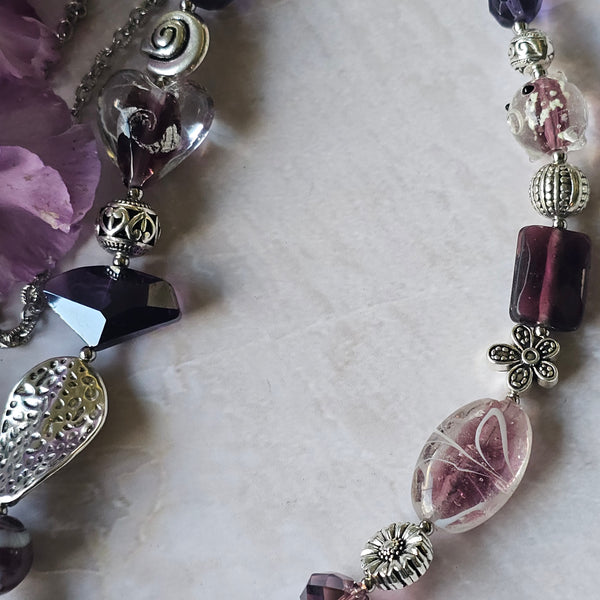 Long Purple/Amethyst Beaded Necklace