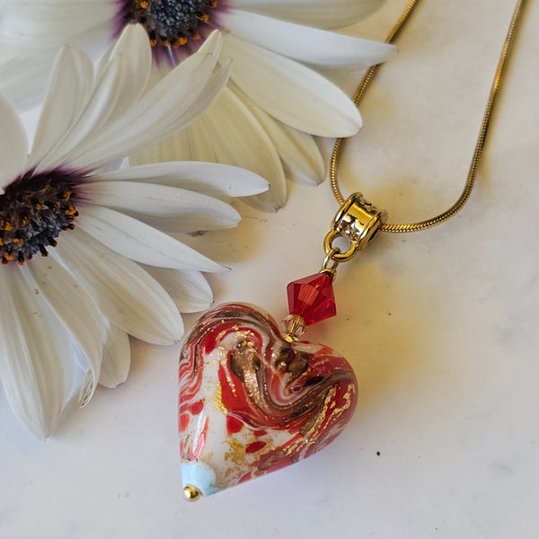 Marbled Murano Glass Heart Pendant