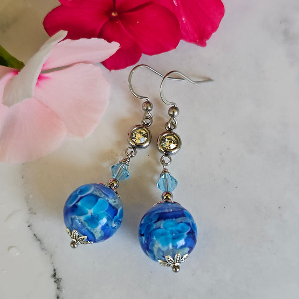 Two-tone Lampwork Flower Earrings