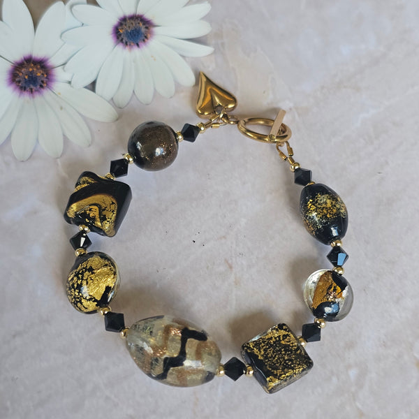 Black and Gold Glass Bracelet