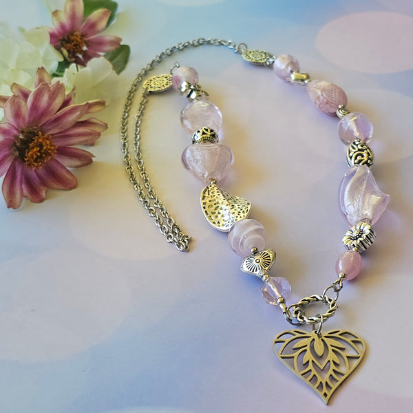 Long Pink Beaded Necklace