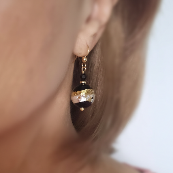 Black Luna Murano Glass Earrings