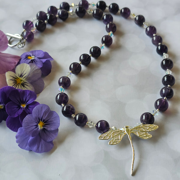Amethyst Dragonfly Necklace