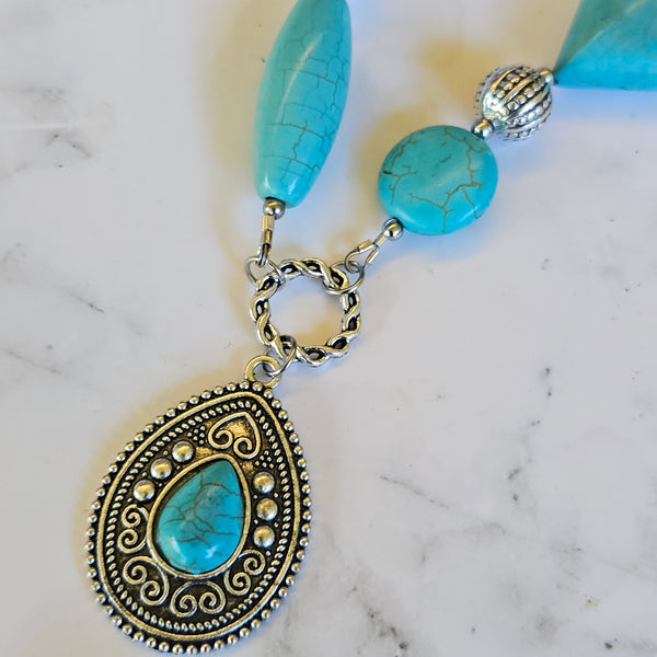 Long Turquoise Necklace (Teardrop Charm)