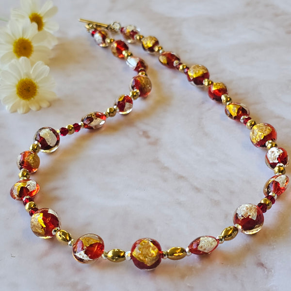 Red, Gold and Silver Necklace