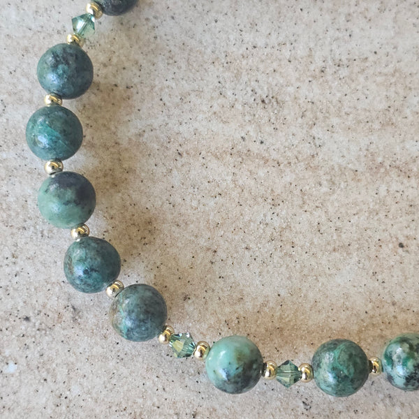 Green African Turquoise and Crystal Necklace