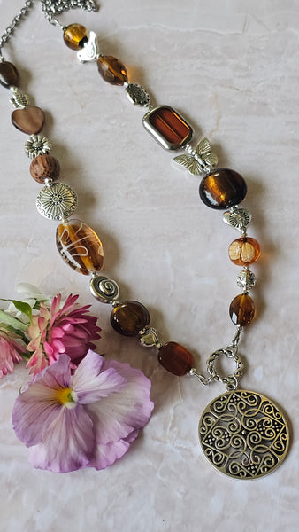 Amber Colour Glass Long Necklace