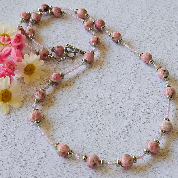 Pink and Green Speckled Necklace - Long