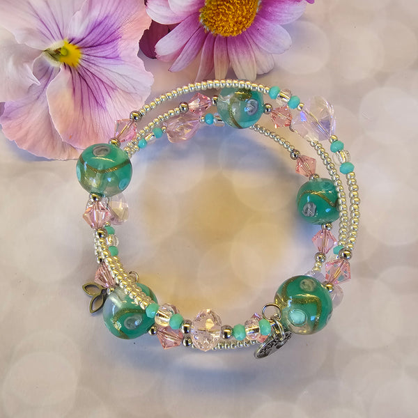 Lampwork Wraparound Bracelets - Silver