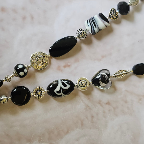Long Black Necklace with Heart