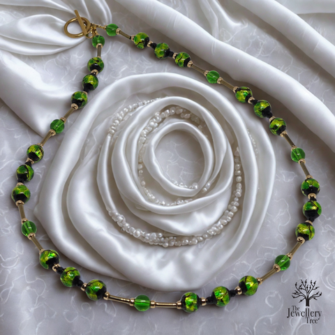 Green and Black Silver Foil Necklace