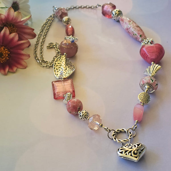 Long Pink Beaded Necklace