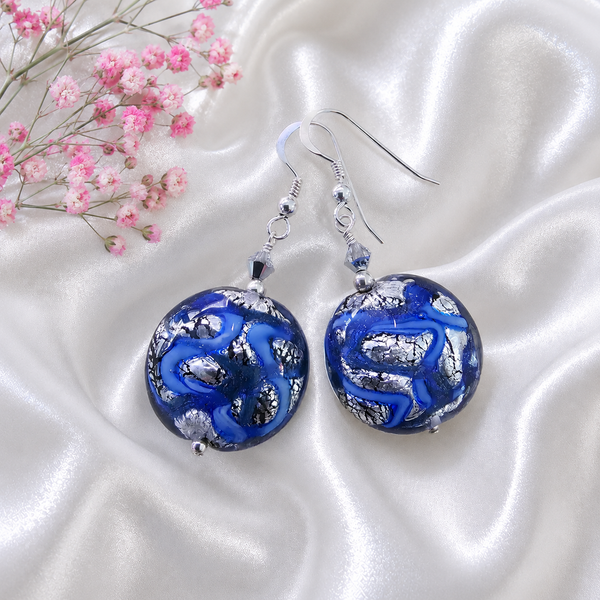 Silver and Blue Galaxy Murano Glass Discs