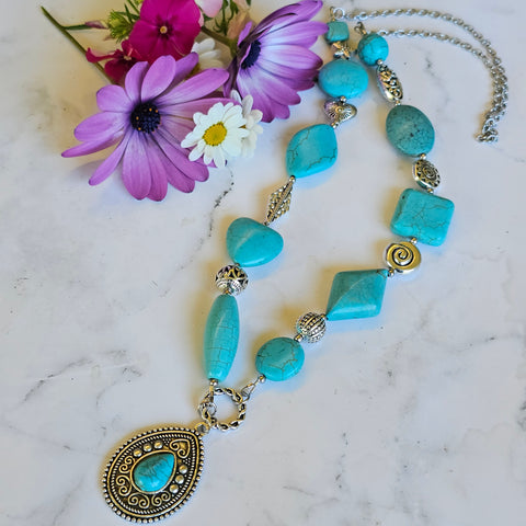 Long Turquoise Necklace (Teardrop Charm)
