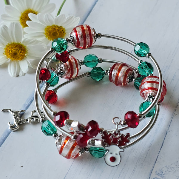 Christmas Lampwork Wraparound Bracelet