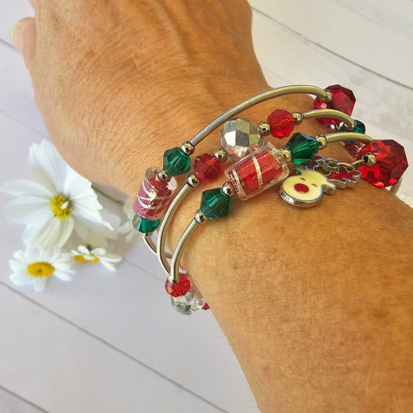 Christmas Lampwork Wraparound Bracelet
