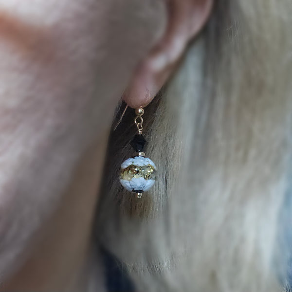 White Lace Murrine Murano Glass Earrings
