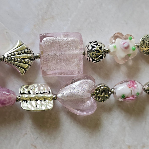 Long pink beaded necklace