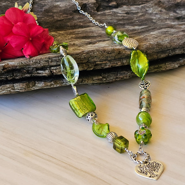 Shades of Green Long Necklace