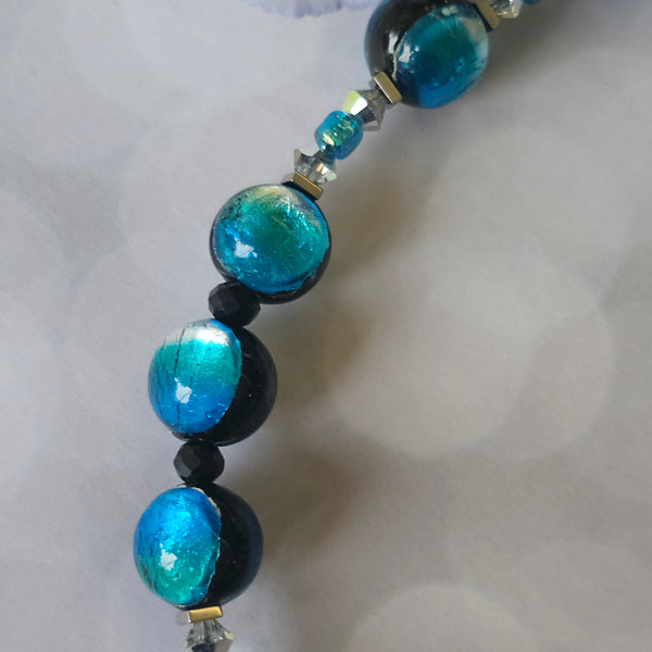 Ocean Blue Silver Foil Glass Necklace