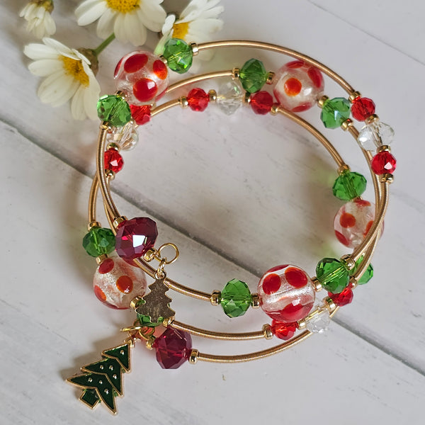 Christmas Lampwork Wraparound Bracelet
