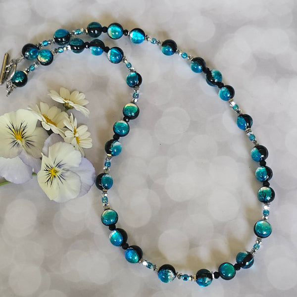 Ocean Blue Silver Foil Glass Necklace
