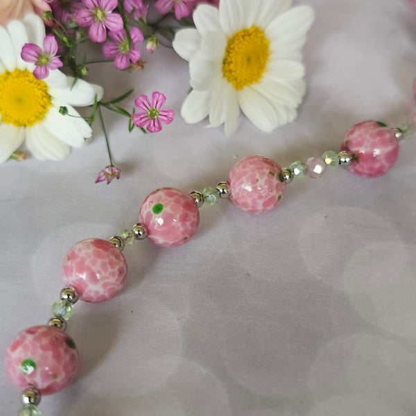 Pink and Green Speckled Glass Necklace