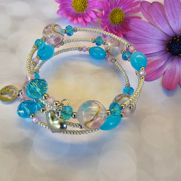 Lampwork Wraparound Bracelets - Silver