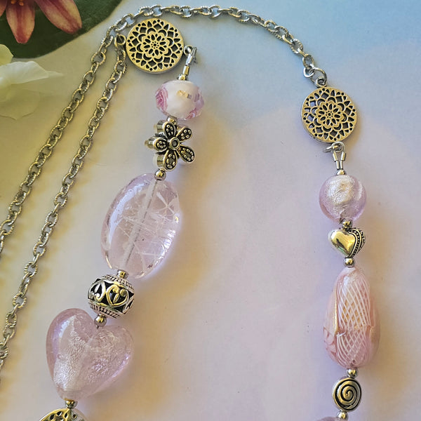 Long Pink Beaded Necklace