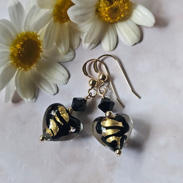 Gold Swirl Murano glass Hearts