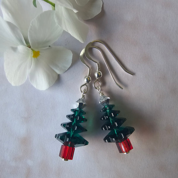 Swarovski Crystal Emerald Green Christmas Trees Silver