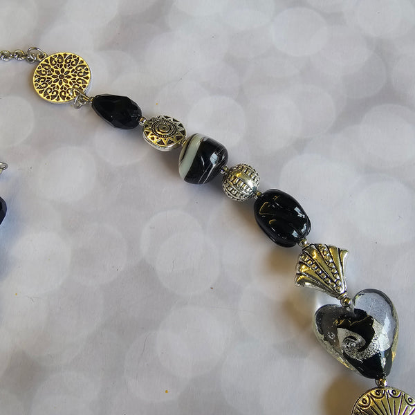 Long Black Necklace with Teardrop