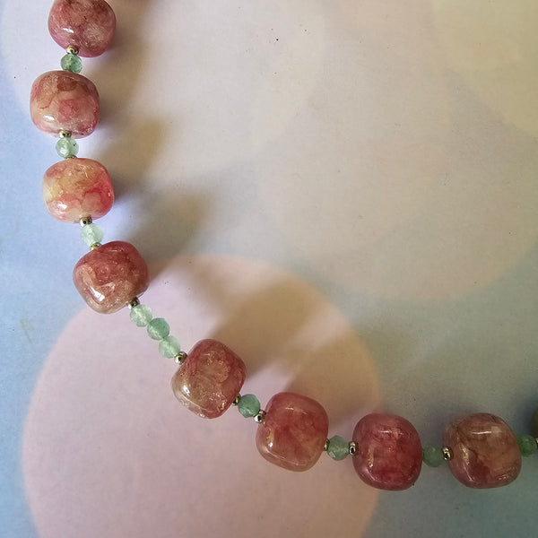 Green and Pink Gemstone Necklace