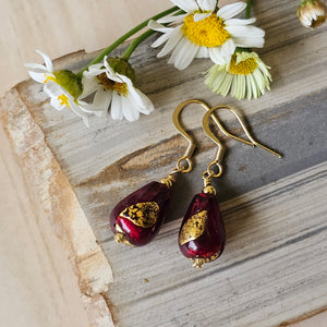 Murano Glass Teardrops - Gold Tone