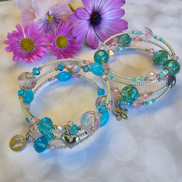 Lampwork Wraparound Bracelets - Silver