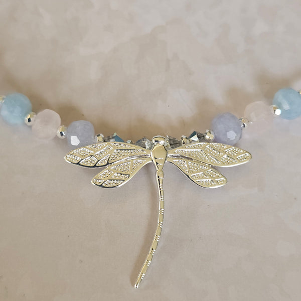 Pastel Faceted Gemstone Dragonfly Necklace