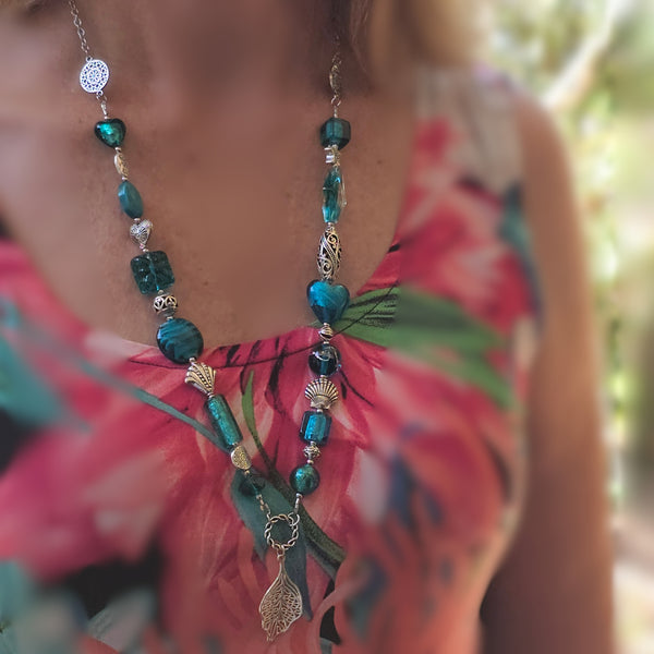 Long Teal Green Necklace