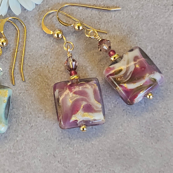 Marbled Glass Square Earrings