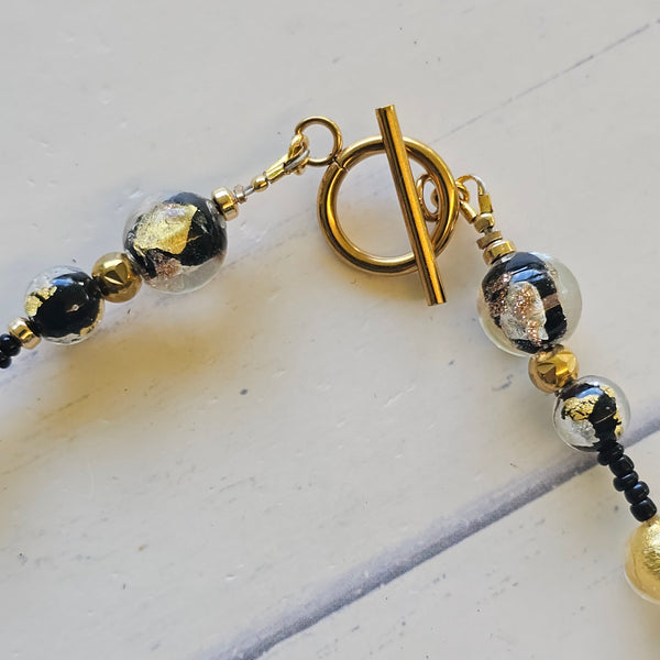 Black, Silver and Gold Murano Glass Necklace