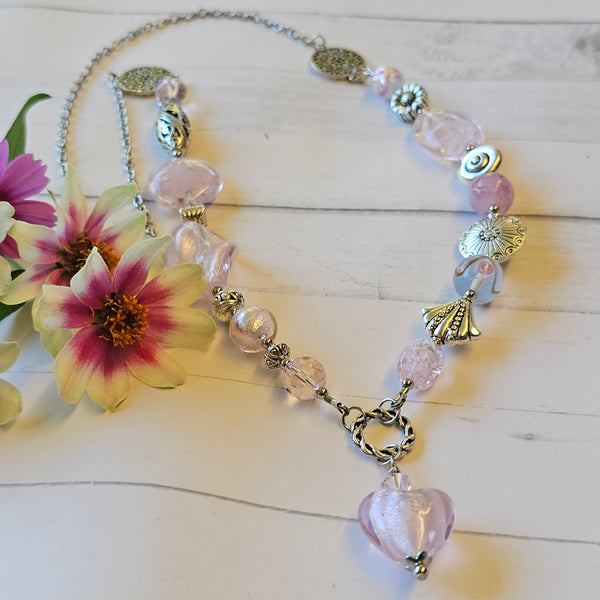 Long Pink Beaded Necklace