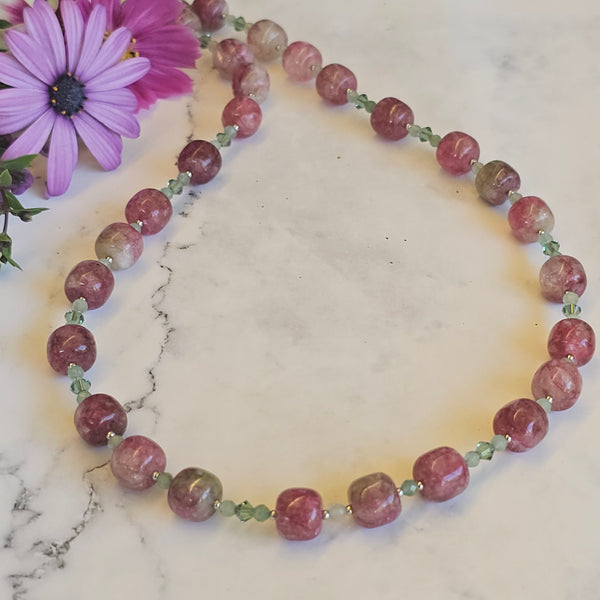 Green and Pink (Watermelon) Gemstone Necklace