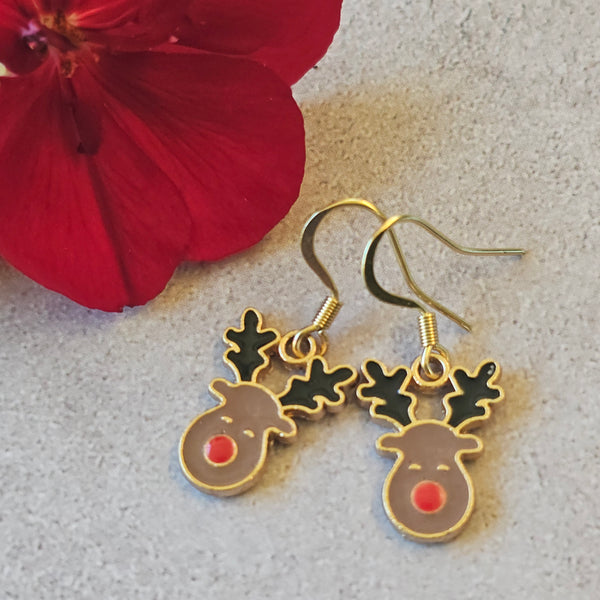 Enamel Christmas Earrings - Gold Plated